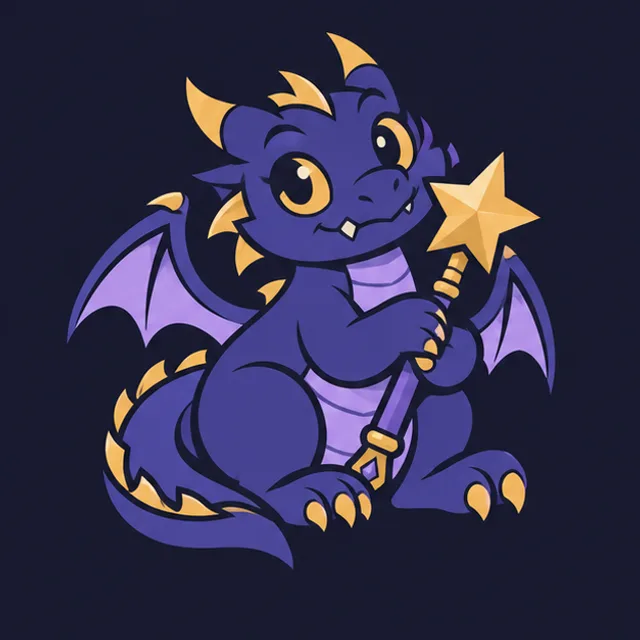 The Wyrm and Wand purple dragon mascot